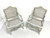 SOLD - 20th Century Painted Distressed Pale Blue & Ivory French Country Louis XV Caned Armchairs - Pair