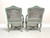 SOLD - 20th Century Painted Distressed Pale Blue & Ivory French Country Louis XV Caned Armchairs - Pair