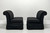 SOLD - HENREDON Contemporary Black Narrow Wale Corduroy Roll Back Slipper Chairs - Pair