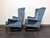 SOLD OUT - Vintage Blue Tufted Queen Anne Style Wing Back Chairs with Nailhead Trim - Pair