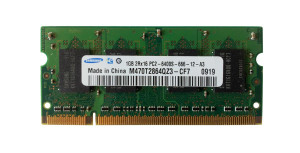 Part No: M470T2864QZ3-CF7 - Samsung 1GB PC2-6400 DDR2-800MHz non-ECC Unbuffered CL6 200-Pin SoDimm Dual Rank Memory Module