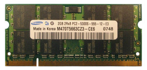 Part No: M470T5663CZ3-CE6 - Samsung 2GB PC2-5300 DDR2-667MHz non-ECC Unbuffered CL5 200-Pin SoDimm Dual Rank Memory Module (Refurbished)