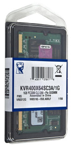 Part No: KVR400X64SC3A/1G - Kingston 1GB PC3200 DDR-400MHz non-ECC Unbuffered CL3 200-Pin SoDimm Memory Module