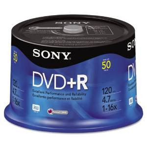 Part No: 50DPR47RS - Sony 50DPR47RS dvd Recordable Media - dvd+R - 16x - 4.70 GB - 50 Pack Spindle - 120mm2 Hour Maximum Recording Time