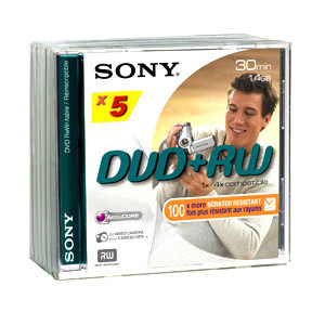 Part No: 5DPW30L2H - Sony 4x dvd+RW Media - 1.4GB - 5 Pack