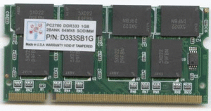 Super Talent D333 SODIMM 1GB/64x8 Micron Chip Notebook Memory