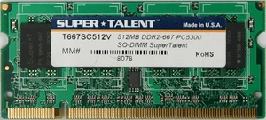 Super Talent DDR2-667 SODIMM 512MB Notebook Memory