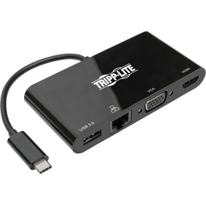 Tripp Lite USB C Docking Station Adapter Converter 4K w/ HDMI, VGA, Gigabit Ethernet, USB-A Hub, 3 - U444-06N-HV4GUB
