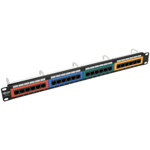 Tripp Lite 24-Port 1U Rack-Mount 110-Type Color-Coded Patch Panel, RJ45 Ethernet,568B, Cat6 - N253-024-RBGY