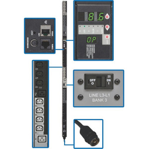 Tripp Lite PDU 3-Phase Switched 240V 10kW L21-30P 24 C13 6 C19 0URM TAA - PDU3VS6L2130
