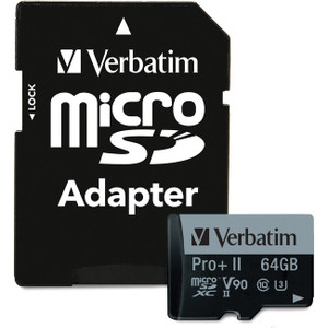 Verbatim 64GB Pro II Plus 1900X microSDXC Memory Card with Adapter, UHS-II V90 U3 Class 10 - 99168