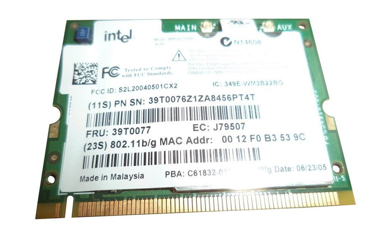 Part No: 39T0077 - IBM Lenovo 802.11b/g 2200BG Mini-PCI Wireless Card by Intel for ThinkPad R51