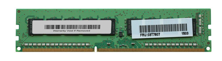 Part No: 03T7807 - IBM Lenovo 8GB PC3-12800 DDR3-1600MHz ECC Unbuffered CL11 240-Pin DIMM Dual Rank Memory Module