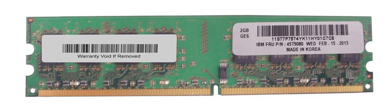 Part No: 45T9080 - IBM 2GB PC2-5300 DDR2-667MHz non-ECC Unbuffered CL5 240-Pin DIMM Memory Module