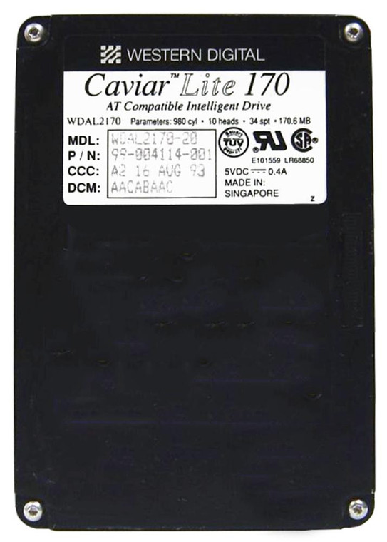 Part No: WDAL2170 - Western Digital Caviar Lite 170MB 3600RPM ATA/IDE 32KB Cache 2.5-inch Internal Hard Drive (Refurbished)