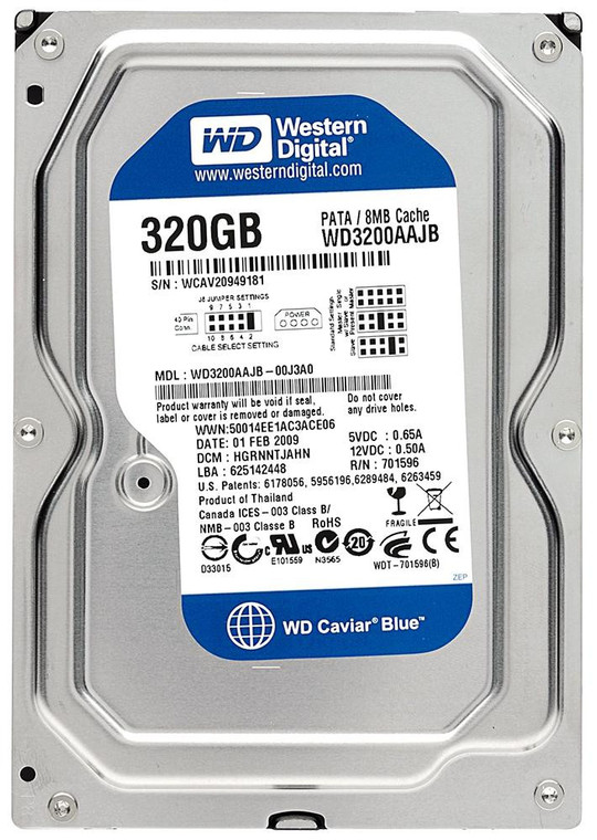 Part No: WD3200AAJB-00J3A0 - Western Digital Caviar Blue 320GB 7200RPM ATA-100 8MB Cache 3.5-inch Internal Hard Drive (Refurbished)