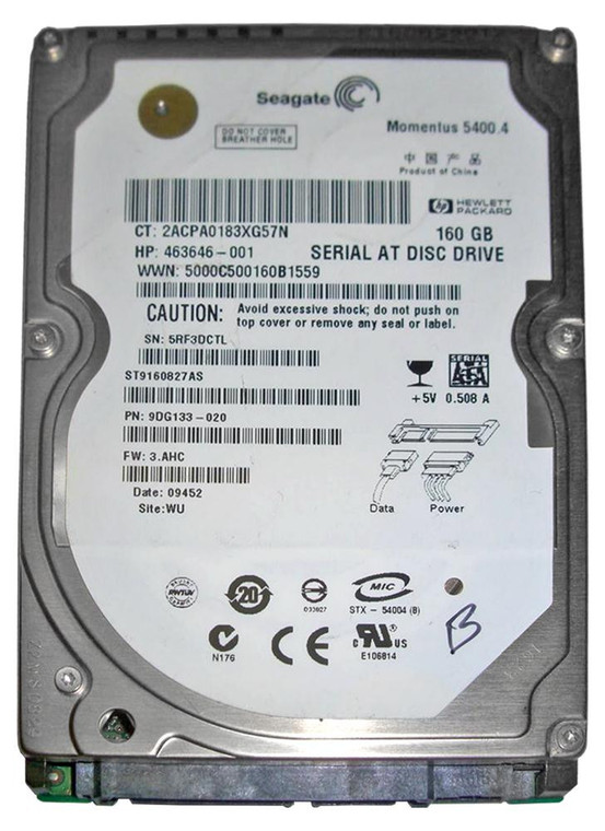 ST9160827AS- Seagate Momentus 5400.4 160GB 5400RPM SATA 3.0Gb/s 8MB Cache 2.5-inch Hard Drive