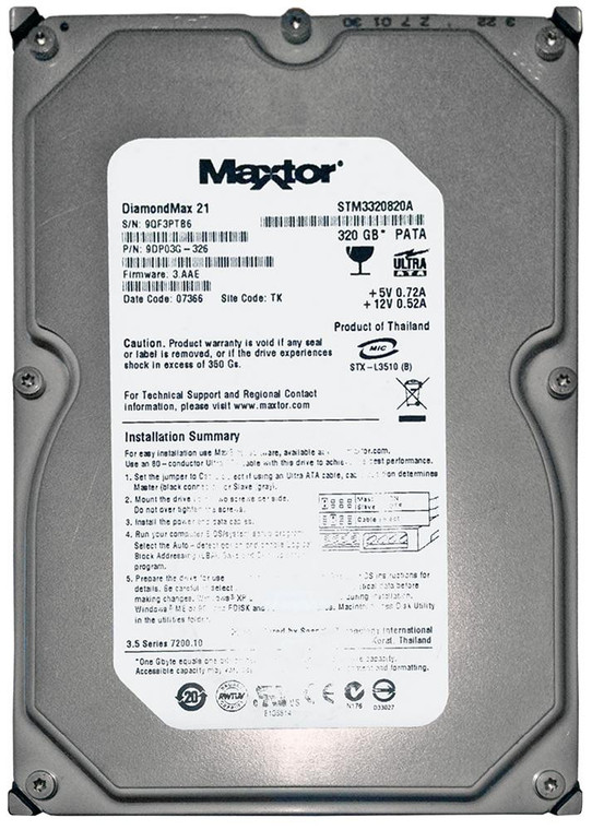 STM3320820A - Seagate DiamondMax 21 STM3320820A 320 GB 3.5 Internal Hard Drive - IDE Ultra ATA/100 (ATA-6) - 7200 rpm - 8 MB Buffer