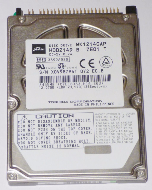 Part No: HDD2149 - Toshiba MK1214GAP 12 GB 2.5 Plug-in Module Hard Drive - IDE Ultra ATA/66 (ATA-5) - 4200 rpm - 1 MB Buffer