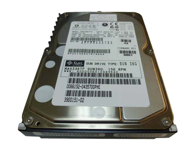 Part No: 3900151 - Sun 36.4GB 15000RPM Fibre Channel 2GB/s Hot-Pluggable 3.5-inch Hard Drive