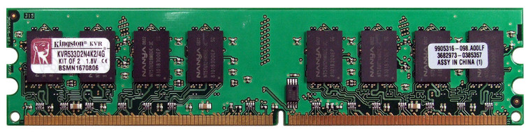 Part No: KVR533D2N4K2/4G - Kingston 4GB Kit (2 X 2GB) PC2-4200 DDR2-533MHz non-ECC Unbuffered CL4 240-Pin DIMM Memory (Kit of 2)
