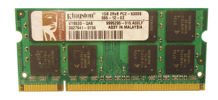 Part No: KY9530-QAB - Kingston 1GB PC2-5300 DDR2-667MHz non-ECC Unbuffered CL5 200-Pin SoDimm Memory Module