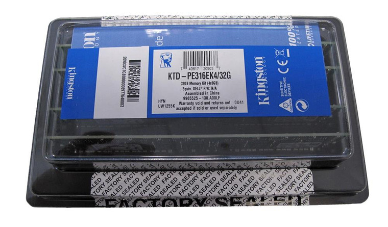 Part No: KTD-PE316EK4/32G - Kingston 32GB (4x8GB) 1600Mhz PC3-12800 ECC Unbuffered DDR3 SDRAM Dimm Memory Kit for Dell PowerEdge Blade Server