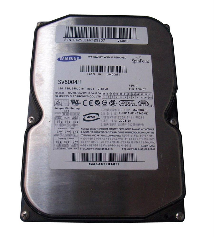 Part No: SV8004H/TGM - Samsung Spinpoint V40 80GB 5400RPM ATA-100 2MB Cache 3.5-inch Internal Hard Drive