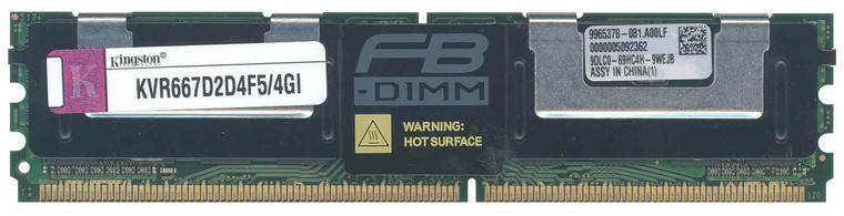 Part No: KVR667D2D4F5/4GI - Kingston 4GB (1x4GB) 667Mhz PC2-5300 Cl5 ECC Fully Buffered DDR2 SDRAM Dimm Memory Kit for Intel Sr1500al/ Sr1500alSAS Se