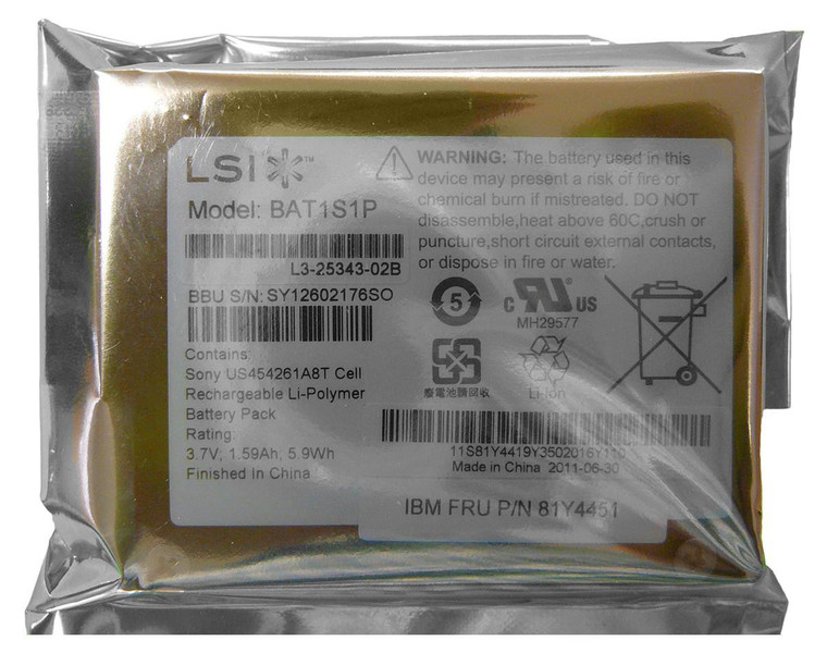 Part No: BAT1S1P - LSI Logic Battery Backup Unit for Lsi 9260 9261 and 9280 Series Controllers