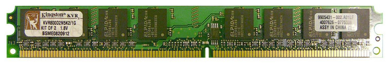 Part No: KVR800D2N5K2/1G - Kingston 1GB Kit (2 X 512MB) PC2-6400 DDR2-800MHz non-ECC Unbuffered CL5 240-Pin DIMM Memory (Kit of 2)