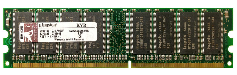 Part No: KVR266X64C2/1G - Kingston 1GB PC2100 DDR-266MHz non-ECC Unbuffered CL2.5 184-Pin DIMM Memory Module
