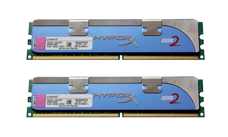 Part No: KHX8500D2K2/4G - Kingston 4GB Kit (2 X 2GB) PC2-8500 DDR2-1066MHz non-ECC Unbuffered CL5 240-Pin DIMM Memory (Kit of 2)