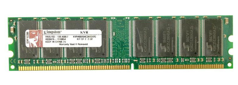 Part No: KVR400X64C3AK2/2G - Kingston 2GB Kit (2 X 1GB ) PC3200 DDR-400MHz non-ECC Unbuffered CL3 184-Pin DIMM Memory (kit of 2)