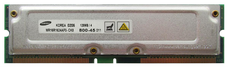 Part No: MR16R1624AF0-CK8 - Samsung Rambus 128MB PC800 800MHz non-ECC 45ns 184-Pin RDRAM RIMM Memory Module (Refurbished)