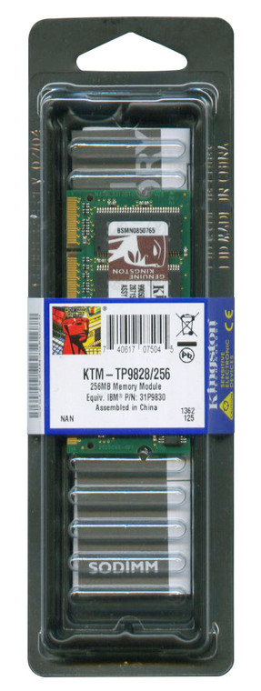 Part No: KTM-TP9828/256 - Kingston 256MB PC2700 DDR-333MHz non-ECC Unbuffered CL2.5 200-Pin SoDimm Memory Module for Lenovo