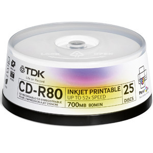 Part No: ZCD-R80TWHCB50 - TDK 52x CD-R Media - 700MB - 50 Pack