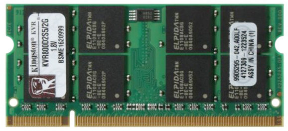 Part No: KVR800D2S5/2G - Kingston 2GB PC2-6400 DDR2-800MHz non-ECC Unbuffered CL5 200-Pin SoDimm Memory Module
