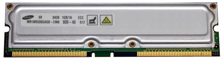 Part No: MR18R326GAG0-CM8 - Samsung Rambus 1GB PC800 800MHz ECC Unbuffered 40ns 184-Pin RDRAM RIMM Memory (Refurbished)