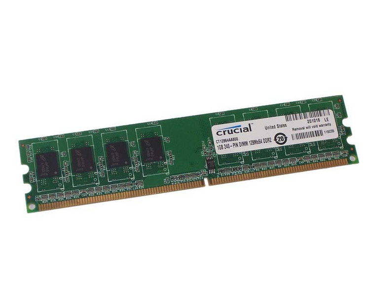 Part No: CT12864AA800.M8FE - Crucial 1GB PC2-6400 DDR2-800MHz non-ECC Unbuffered CL-6 128M x 64 240-Pin DIMM Memory Module