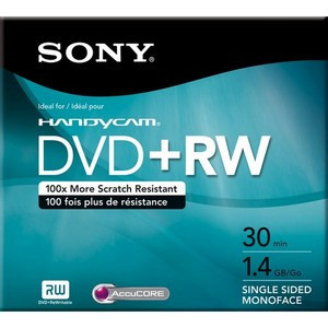 Part No: DPW30R2H - Sony dvd+RW Media - 1.4GB - 80mm Mini - 1 Pack