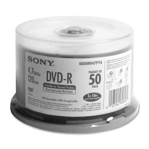 Part No: 50DMR47PT4 - Sony 16x dvd-R Media - 4.7GB - 50 Pack Spindle