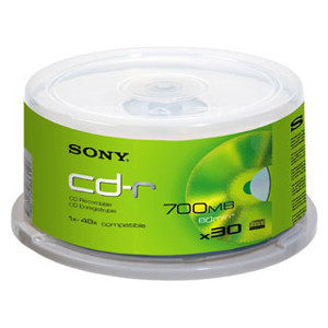Part No: 30CDQ80RSX - Sony CDQ80 48x CD-R Media - 700MB - 120mm Standard - 30 Pack Spindle