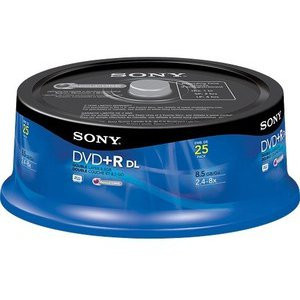 Part No: 25DPR85RS2 - Sony 8x dvd+R Double Layer Media - 8.5GB - 120mm Standard - 25 Pack Spindle