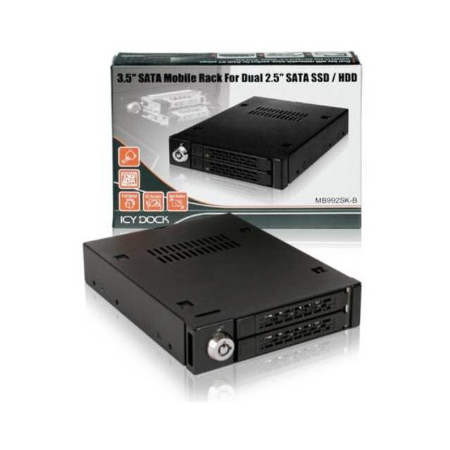 ICY DOCK ToughArmor MB992SK-B Enterprise Full Metal 2x 2.5" SATA Hard Drive or SSD Mobile Rack in 3.5" Device Bay (Matte Black)