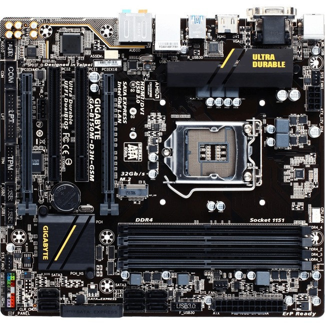 Gigabyte Ultra Durable GA-B150M-D3H GSM Desktop Motherboard - Intel Chipset - Socket H4 LGA-1151 - GA-B150M-D3H GSM