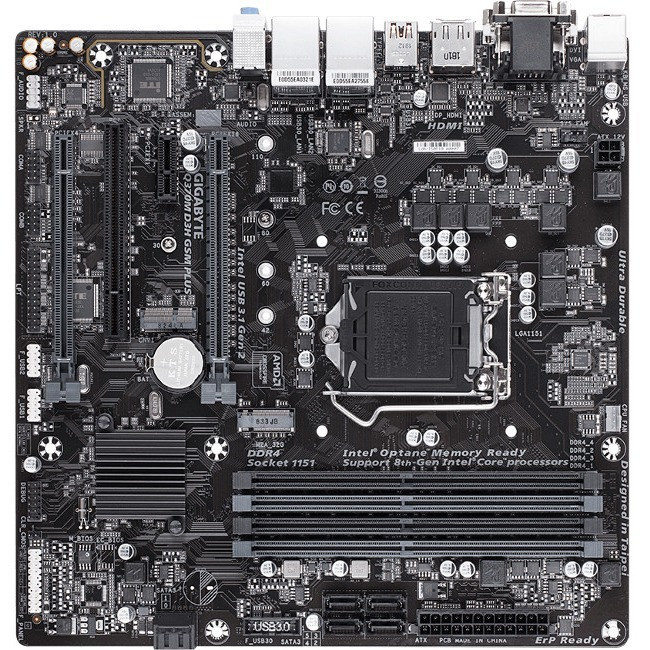 Gigabyte Q370M D3H GSM PLUS Desktop Motherboard - Intel Chipset - Socket H4 LGA-1151 - Q370M D3H GSM PLUS