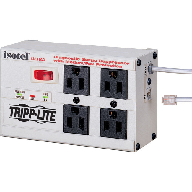 Tripp Lite Isobar Surge Protector Metal RJ11 4 Outlet 6' Cord 3330 Joules - ISOTEL4ULTRA