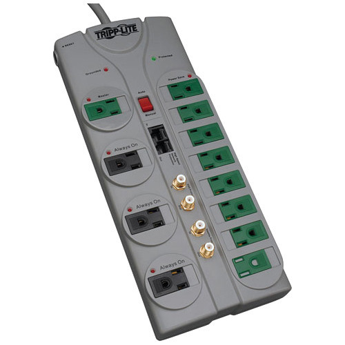 Tripp Lite Eco Surge Protector Green 120V RJ11 RJ45 Coax 12 Outlet 10' Cord - TLP1210SATG