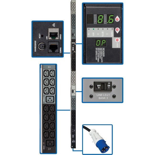 Tripp Lite PDU 3-Phase Monitored 200/208/240V 10 kW IEC-309 42 C13; 6 C19 0URM TAA - PDU3VN6G30B